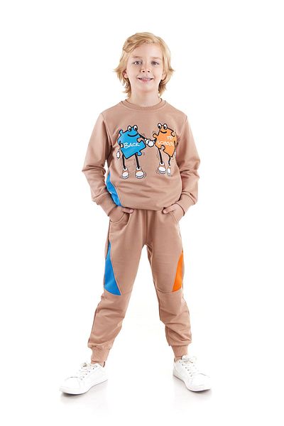 AHENGİM Boy - Back To School Puzzle Σετ φούτερ και φούτερ με στάμπα 2 τεμαχίων Ak2543