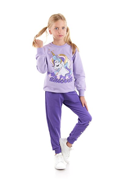 AHENGİM Unicorn nyomott lány pamut pulóver és melegítőnadrág szett - Ak2541