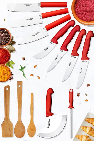LAZBİSA Asia Series 12 Piece Kitchen Knife Set - Masat Pastry, Knife and Wooden Spoon 056