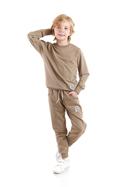 AHENGİM Boy - Back to School Trend Cotton Sweatshirt and Sweatpants Set 2 Pieces Ak2528