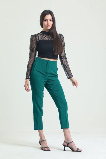 Fovere Women's Emerald Darted High Waist Fabric Trousers