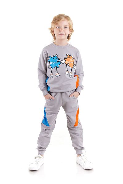 AHENGİM Boy - Back To School Puzzle Σετ φούτερ και φούτερ με στάμπα 2 τεμαχίων Ak2543