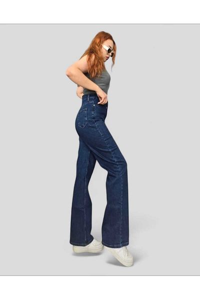 TRENDNATUREL Gold Icon 90's Smoked Lycra - Pantaloni palazzo largi cu talie înaltă