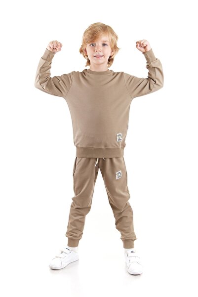 AHENGİM Boy - Back to School Trend Cotton Sweatshirt and Sweatpants Set 2 Pieces Ak2528