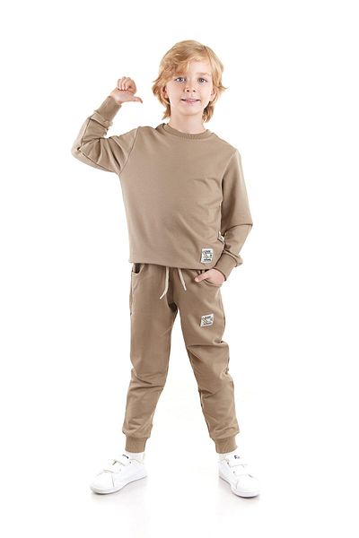 AHENGİM Unisex Σετ φούτερ και παντελόνι από βαμβάκι - Back To School Trend, Σετ 2 τεμαχίων Ak2528