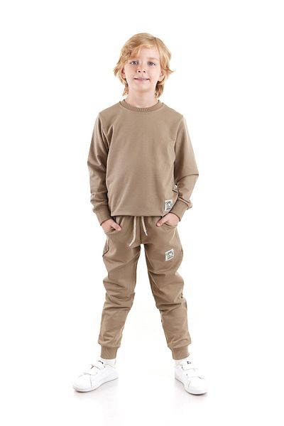AHENGİM Unisex Σετ φούτερ και παντελόνι από βαμβάκι - Back To School Trend, Σετ 2 τεμαχίων Ak2528