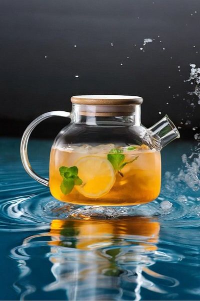 Hitfoni Glass Tea Infuser with 1000ml Capacity Anti-Bamboo Metal Strainer - Fire Resistant