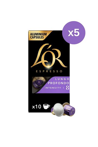 L'OR Espresso Lungo Profondo Intensity 8 Coffee Capsules Pack of 10 Drinks