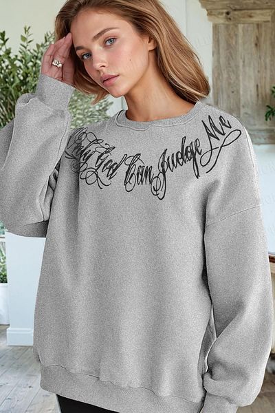 Millionaire Gray Only God Printed Women's Fleece Sweatshirt - 0 Crew Neck, Oversize Loose Cut