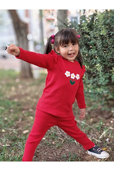 Aynema Kids Kız Çoçuk 3lü Papatya Baskılı Omuz Fırfırlı Kaşkorse Takım