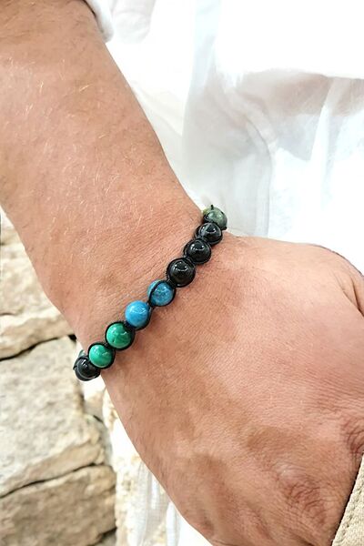 NBS Beautiful Naturel Stones 8 mm Natural Rhinestone Men's Bracelet - Taurus ...