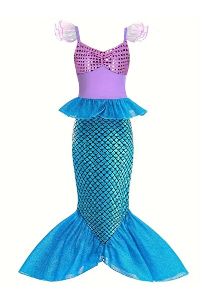 Aslan Deniz kızı kostümü/Deniz kızı temalı elbise, Doğum günü ve partiler için ideal 6 -7-8 yaş için