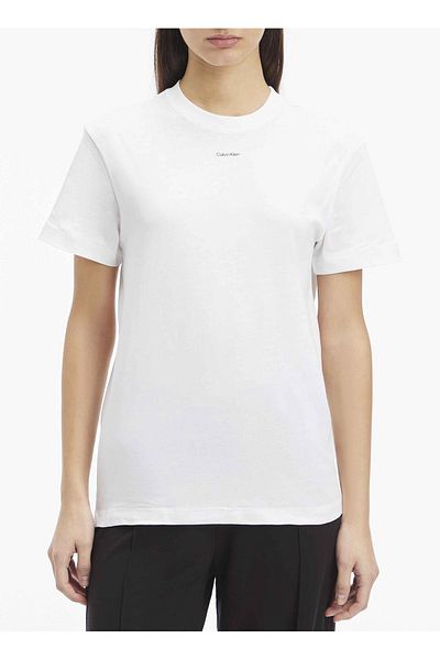 Calvin Klein Round Neck Printed White Women's T-Shirt Nano Logo Regular T-Shirt