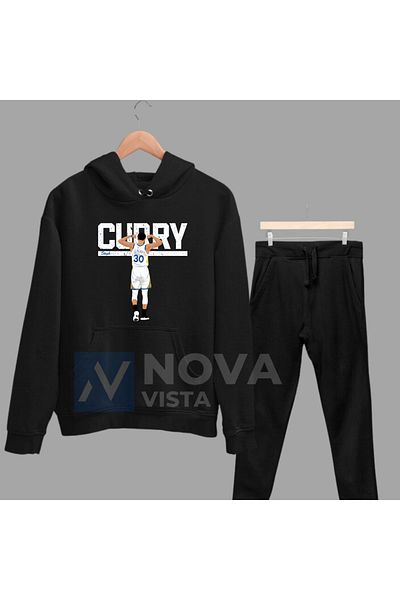 Biy Store Stephen Curry Basketball Printed Unisex Black Hooded Sweatshirt and Sweatpants Set
