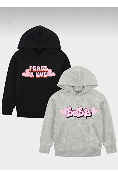 coolart Set de 2 hanorace pentru copii Peace Baby - cu imprimeu negru și gri,...