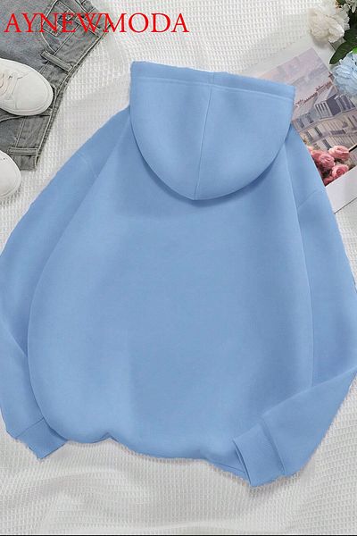 aynewmoda Син суитшърт с качулка и щампа от ягоди