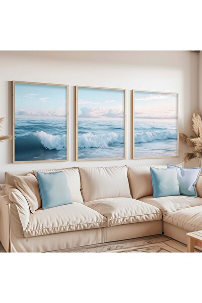 STARYUNA Deniz manzaralı ahşap çerçeveli 3'lü tablo Yuna36