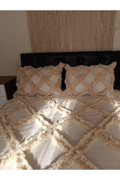 Kubrahobi Double Bohemian Bed Frame - Scandinavian Model, Beige