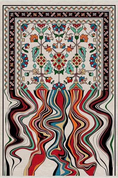 kilim home Mars 17 Renkli Desenli Çizgili Yıkanabilir Kaymaz Tabanlı Salon Ha...