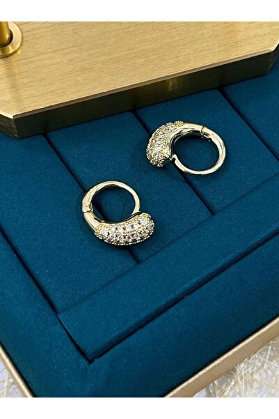 stainless steell saydam taşlı altın sarısı renk çelik küpe