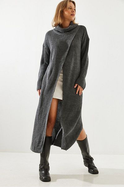 Bianco Lucci Lässiges, langes Poncho-Kleid mit Schlitz für Damen 60651007