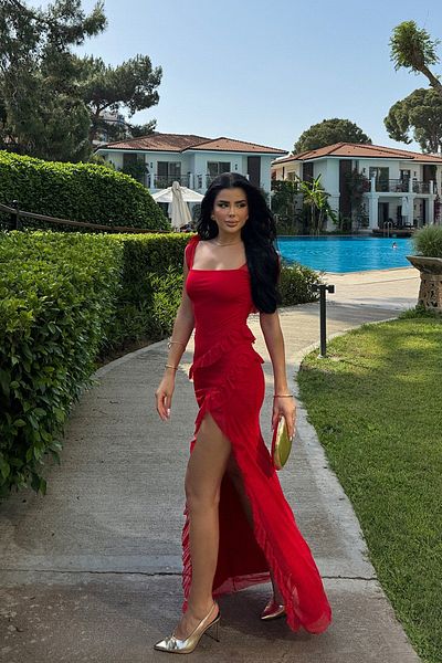 Eyyo Astrid Red Long Slit Dress - ATE-1051