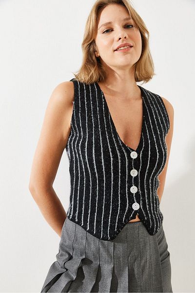Bianco Lucci Women's Striped Raised Knitwear Vest 60251802