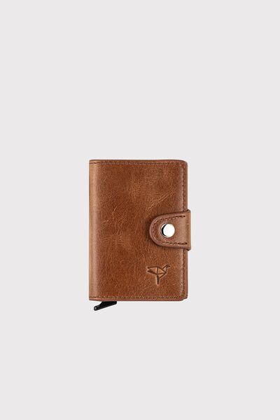 Garbalia Πορτοφόλι με μηχανισμό θήκης καρτών Crazy Brown Bern από γνήσιο δέρμα