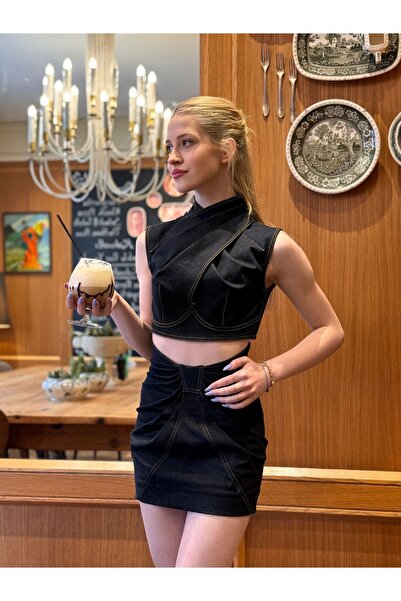 Rheme And Fons Özel Tasarım Couture El Işçiliği Mini Denim Etek