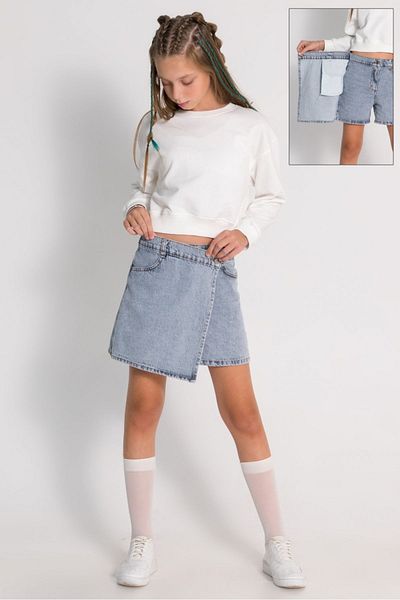 DMB BOYS & GIRLS Fata - Fusta scurtă din denim cu talie reglabilă din bumbac