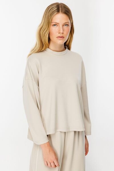 Hooopstore Μπεζ μακρυμάνικο μπλουζάκι oversize