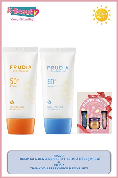 FRUDIA Tonlayıcı & Nemlendirici SPF 50 İkili Güneş Kremi & Fruidia Thank You ...