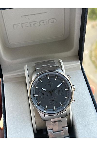 FERRO 30 Mt Water Resistant Men's Wristwatch - Steel Cord, Calendar Dial, Efm11171-Bg
