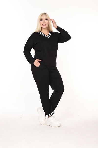 mami butik Дамски костюм на райе с V-образно деколте - голям размер, плат с две нишки