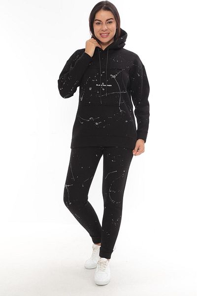 TÜKATO Unisex Μαύρο εμπριμέ Oversize Σετ αθλητική φόρμα με κουκούλα - Φούτερ και Jogger