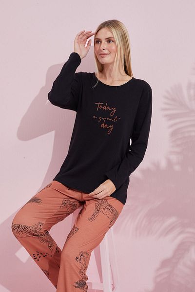 Siyah İnci Set de pijamale tricotate din bumbac multicolor negru 24240179
