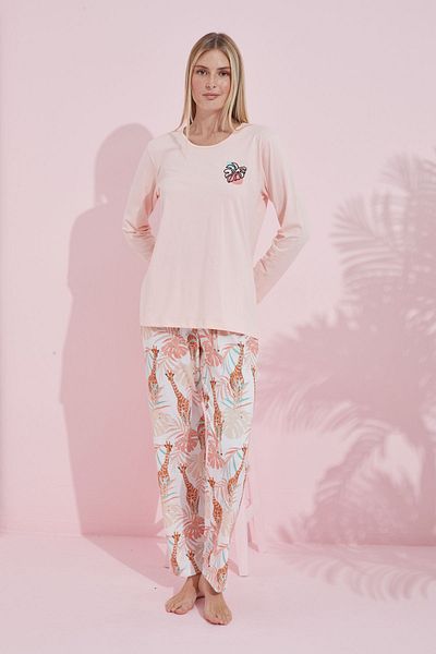 Siyah İnci Salmon Multicolor Cotton Knitted Pajamas Set 24240185