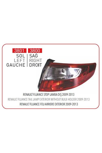PLEKSAN Renault Fluence Arka Stop Lambası Sol Dış