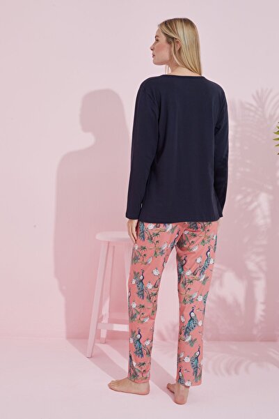 Siyah İnci Navy Blue Multicolor Cotton Knitted Pajama Set 24240165