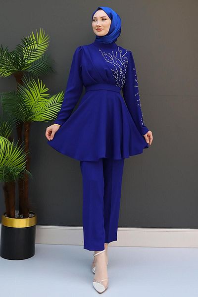 GİZ AGİYİM Night Blue Single Handle Jewelled Set