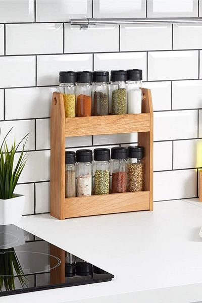 Etka Dizayn 10-Piece Spice Rack Wooden Set - Twin 11 with Stand