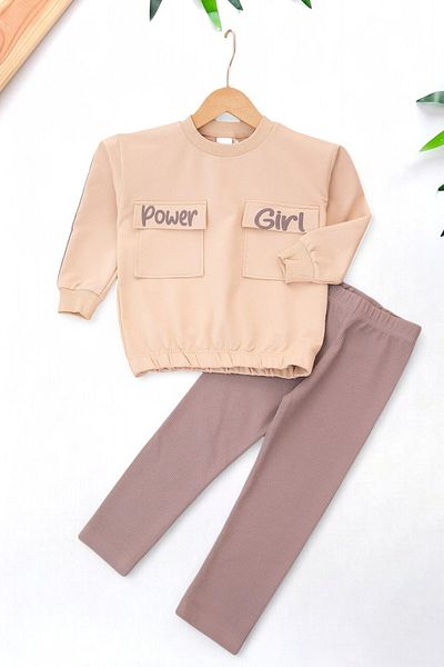 Ege Bebek 2-10 Years Old Girl's Premium Knitted Tights Printed Mevşimlik Top and Bottom Set
