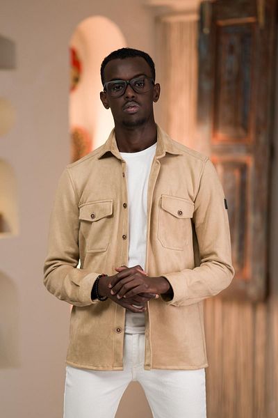 ADVANTE Regular Fit Lycra Double Pocket Cotton Unlined Suede Shirt