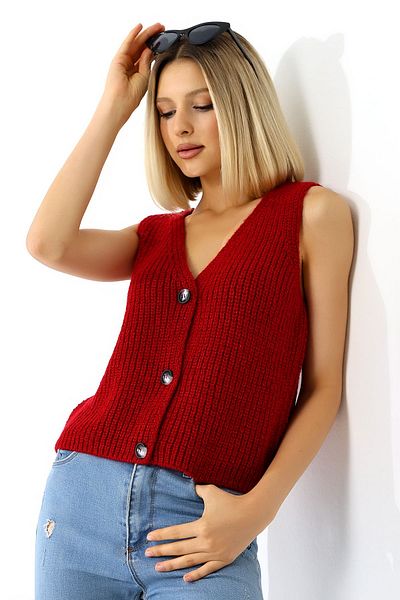 Devinka Red Women's Knitwear Vest - 3 Buttons