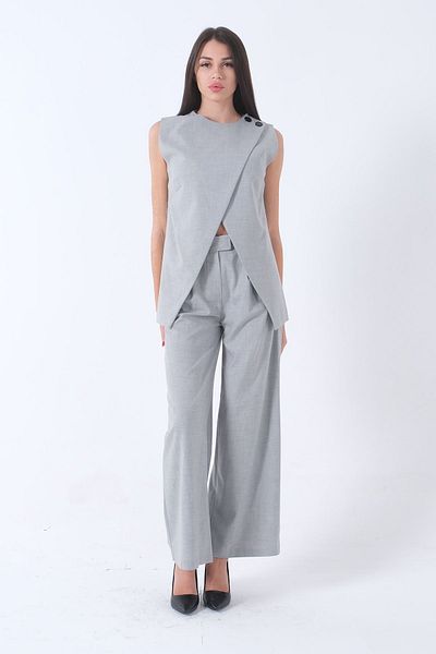 Feminist Gray Vest Set - Cross Button Detail 41680006