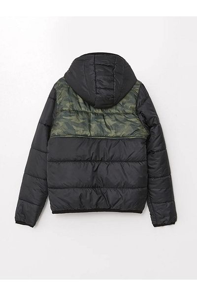 LC Waikiki Boy's Khaki Puffer Jacket - Hooded and Printed