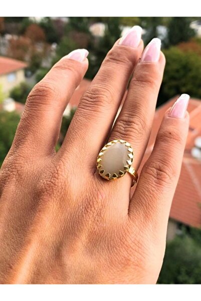 TÜKKAN ACCESSORİES BEYAZ KEDİ GÖZÜ TAŞI  DOĞALTAŞ ALTIN KAPLAMA AYARLANABİLİN...