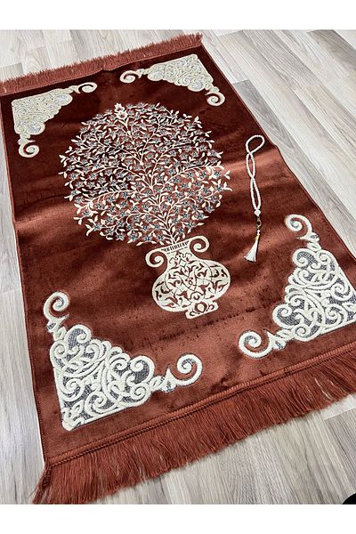 AYHANHOME طقم سجادة صلاة مخملية لامعة مع مسبحة صلاة
