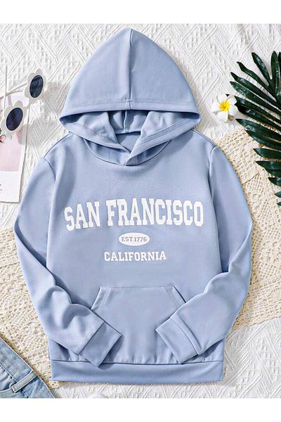GLOWES Hanorac cu glugă supradimensionat pentru copii, unisex, din bumbac, imprimat cu 3 fire Sanfrancisco