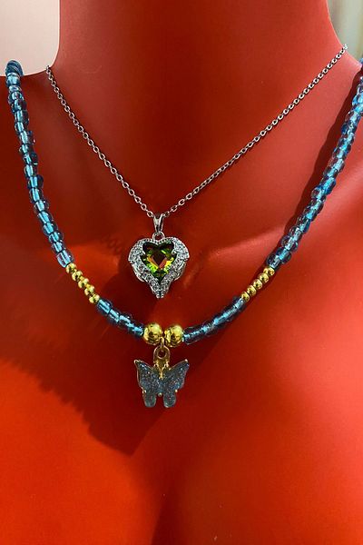 Bourgogne2021 Steel Women's Necklace Set - Heart Pattern Heart Detailed 2 Pieces Necklaces